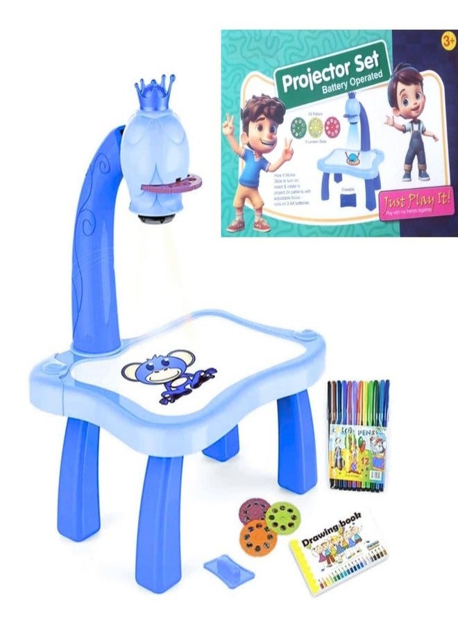 Braintastic Kids Projector Drawing Table with Light & Music | Educational Art & Tracing Toy with Patterns and Color Pens | for 3+ Years Boys & Girls (Blue) - Image 1